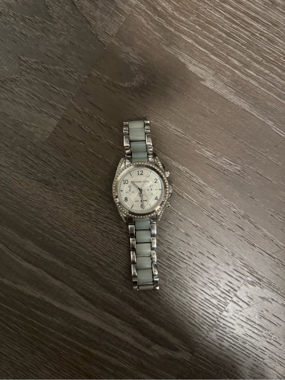 Michael Kors Silver and Light Gray Ceramic Link Chronograph Watch